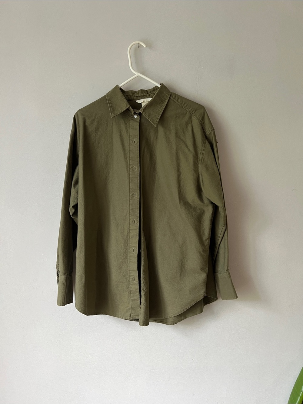 H&M Olive Green 100% Cotton Casual Button-Front Shirt